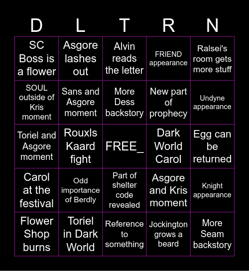 DELTARUNE Chapter 5 Predictions Bingo Card