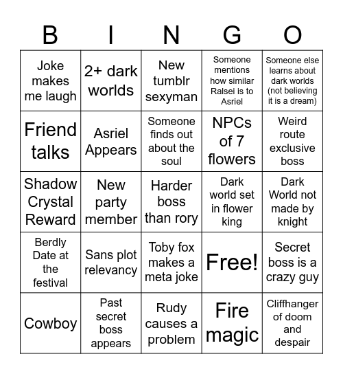 Deltarune Ch5 Bingo Card