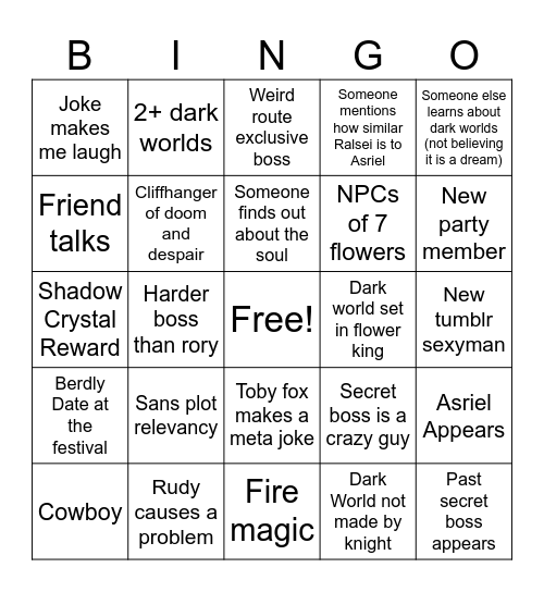Deltarune Ch5 Bingo Card