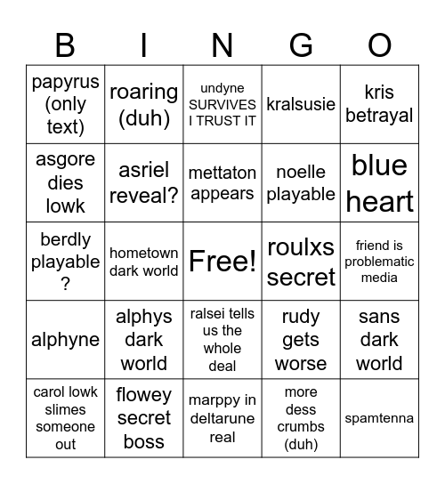 deltarune predictions by yours truly Bingo Card
