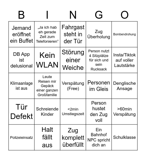 Deutsche Bahn Bingo Card