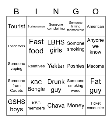 METRO Bingo Card