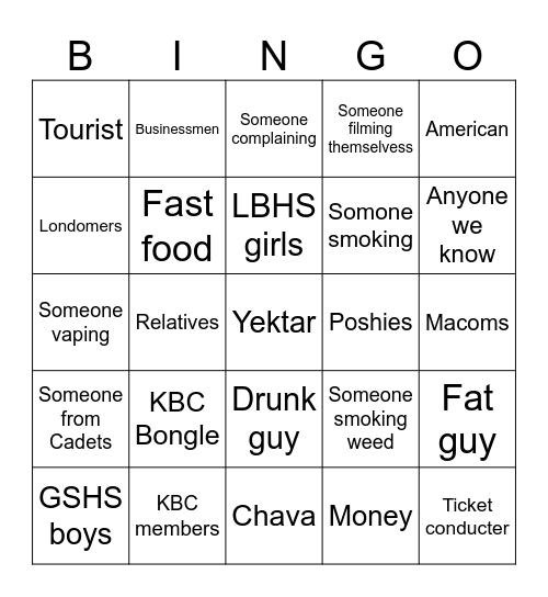 METRO Bingo Card