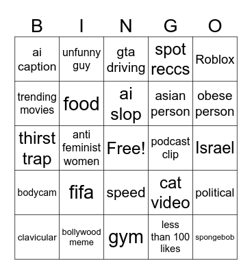 2026 reels Bingo Card