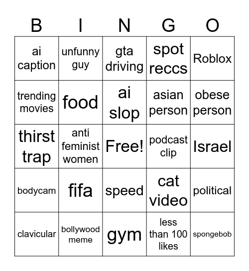 2026 reels Bingo Card