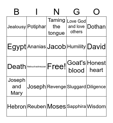 Sunday School Bingo Card