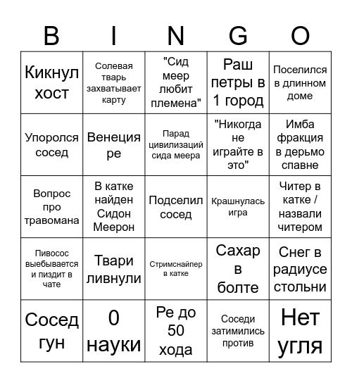 Бинго стримов tech_xx1 Bingo Card