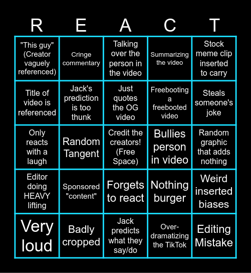 Bad Reactor Bingo Card