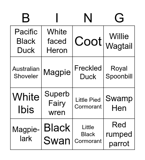 Bird Bingo Card