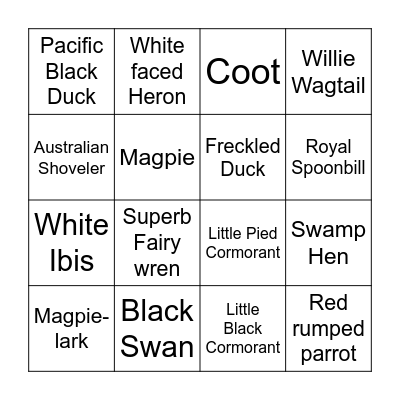 Bird Bingo Card