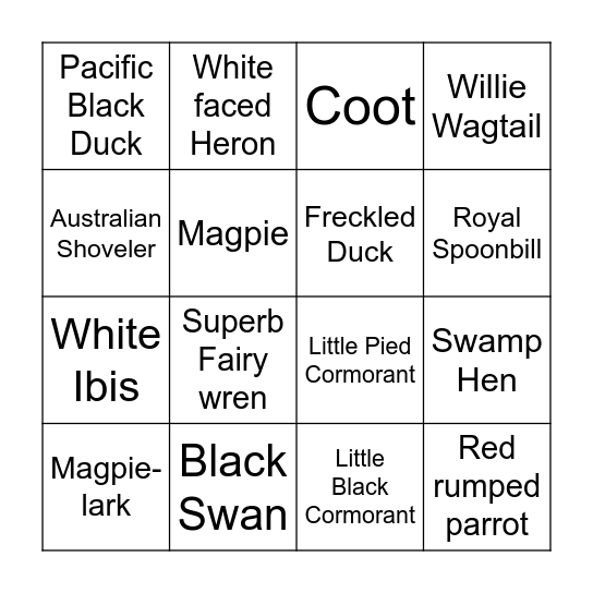 Bird Bingo Card
