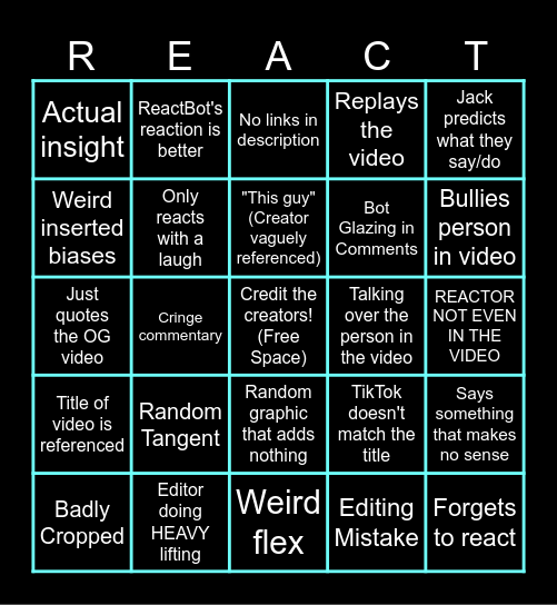 Bad Reactor Bingo Card