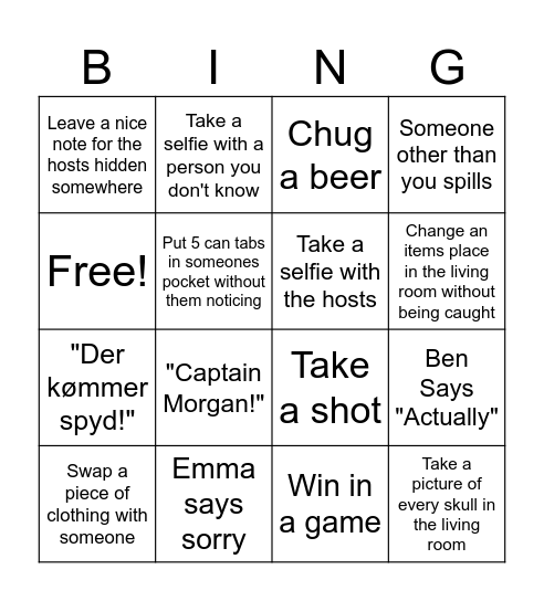 Housewarming Bingo Card