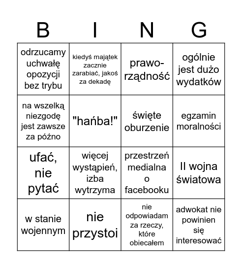 Bingo Izbowe Bingo Card