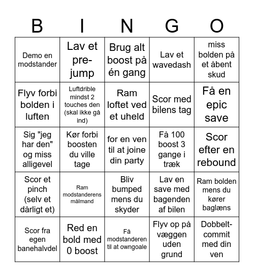 rocket league Bingo Card