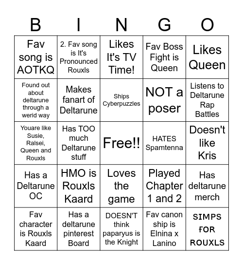 DELTARUNE BINGO Card