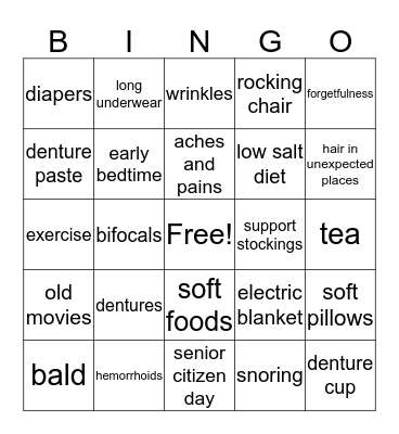 over the hill Bingo Card