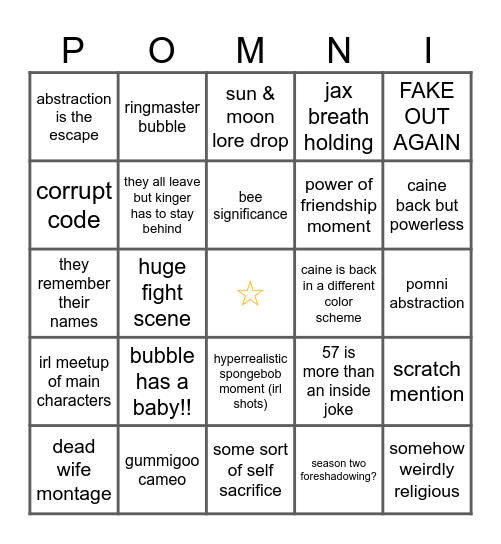 TADC finale!! Bingo Card