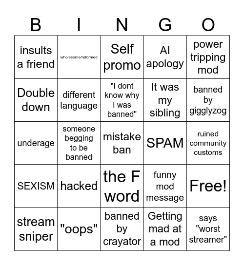 Unban Requests Bingo Card