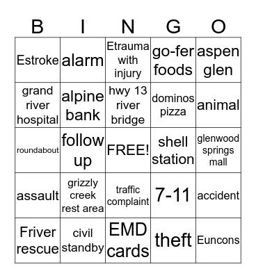 GCECA Call Taking Bingo Card