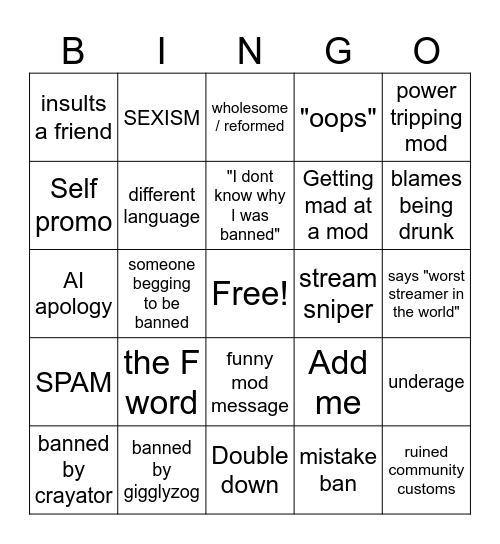 Unbans Bingo Card