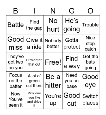 Baseball Sayings Bingo Card