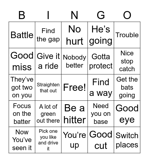 Baseball Sayings Bingo Card