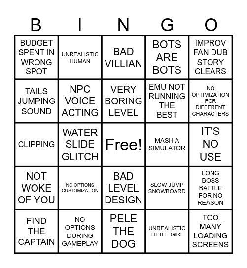 Sonic The Hedgehog (2006) Bingo Card