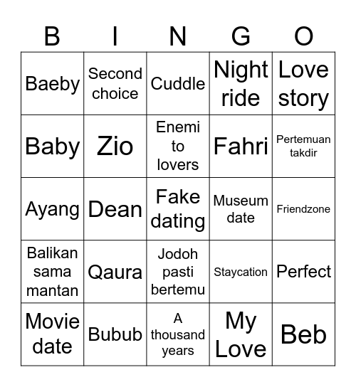 Zio Bingo Card