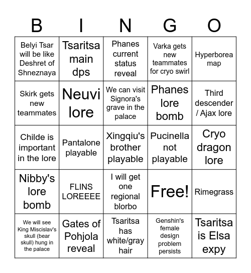 7.x Shneznaya Bingo Card