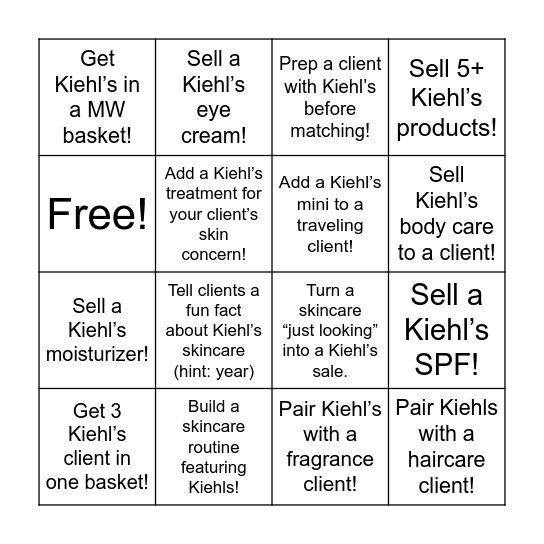 Kiehl’s Bingo Card