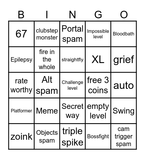 Geometry dash BINGO Card