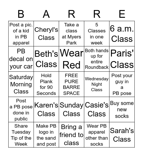 Pure Barre Ballantyne Bingo! Bingo Card