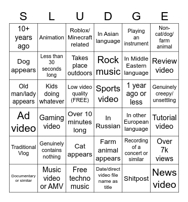 YouTube Randomizer Bingo Card