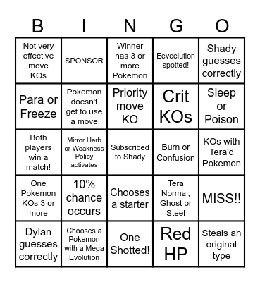 Then we fight bingo Shady Fuse Dice Bingo Card