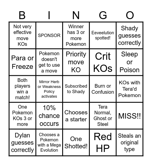 Then we fight bingo Shady Fuse Dice Bingo Card