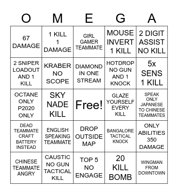 KuyaOmega Apex Legends Bingo Card