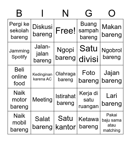 Bingo Kebersamaan dengan Dina Bingo Card