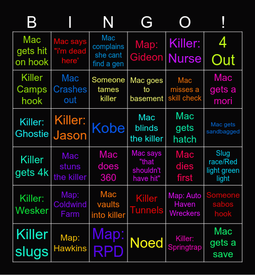 Dead By Daylight with Mac Bingo Card