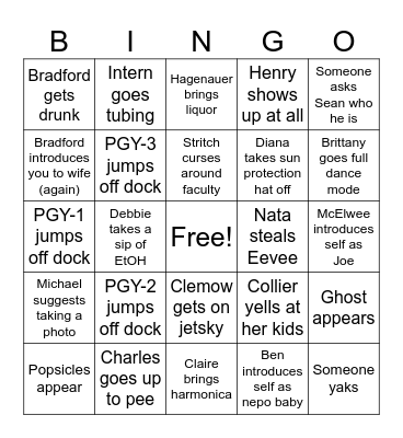 Lake Day Bingo Card