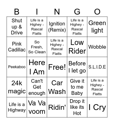 Musical Bingo Card