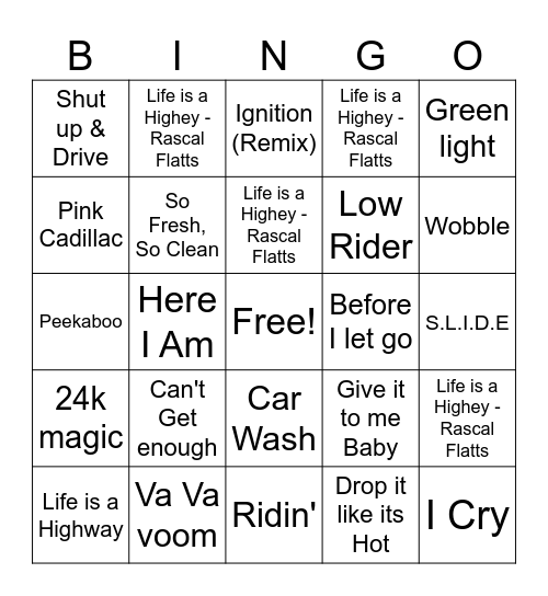 Musical Bingo Card
