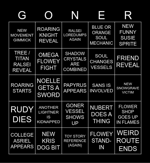 Deltarune Ch5 Bingo Card