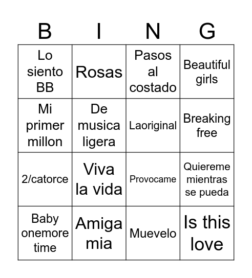 Bingo musical Bingo Card
