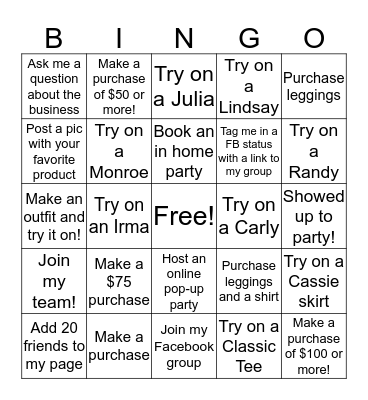 LuLaRoe Christie Roush Bingo Card