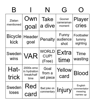 Sweden v Netherlands Bingo Card