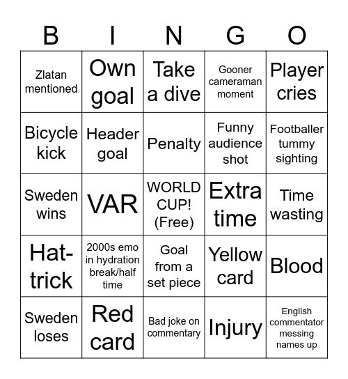 Sweden v Netherlands Bingo Card