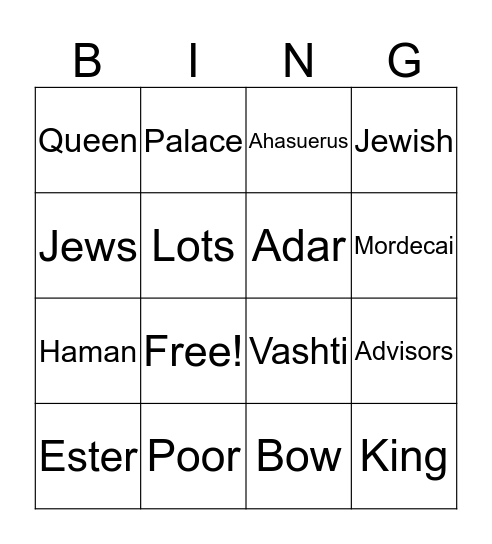 PURIM Bingo Card