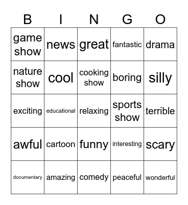 TV genres Bingo Card