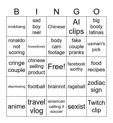 Reel try not to get cancelled Bingo Card
